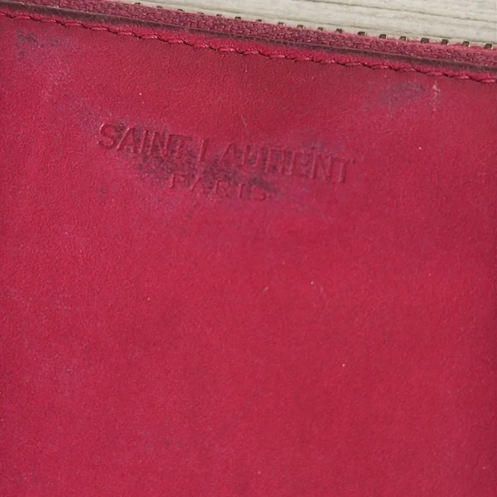 Auth Saint Laurent Round Zipper Long Wallet Solid Pink Leather Italy - Picture 3 of 9